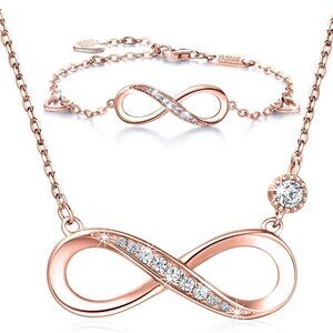 925 Sterling Silver Infinity Love Necklace Bracelet Jewelry Set Women Gift